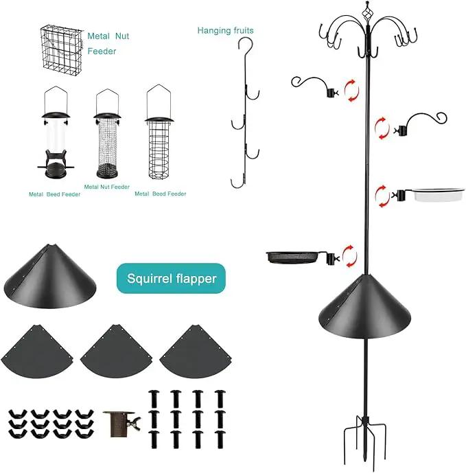 Bird Feeding Station Kit Bird Feeder Pole Wild Bird Feeder Kit with Squirrel Baffle and Suet Cage Mesh Tray Fruit Hook Double W Hook for Attracting Wild Birds by GreenHaven Gardens