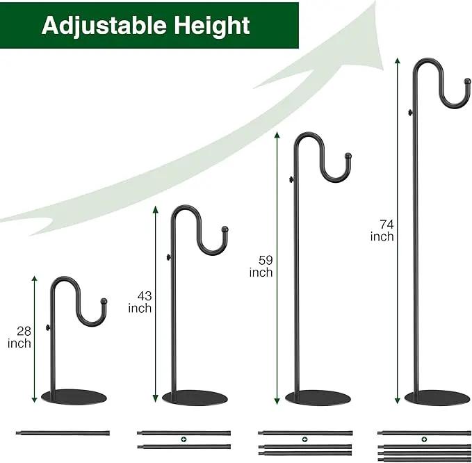 74" Shepherds Hook Stand for Plant: Hanging Bird Feeders, Plants, Lanterns, Wreath and Wind Chimes, Adjustable Free Standing Pole Holder with Heavy Duty Base for Indoor & Outdoor, Holds Up to 20 LBS by GreenHaven Gardens