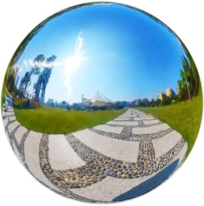 35cm/14inch Diameter Gazing Globe Mirror Ball,Thickness 0.5mm Silver Stainless Steel Polished Reflective Smooth Garden Sphere,Colorful and Shiny Addition to Any Garden or Home by GreenHaven Gardens