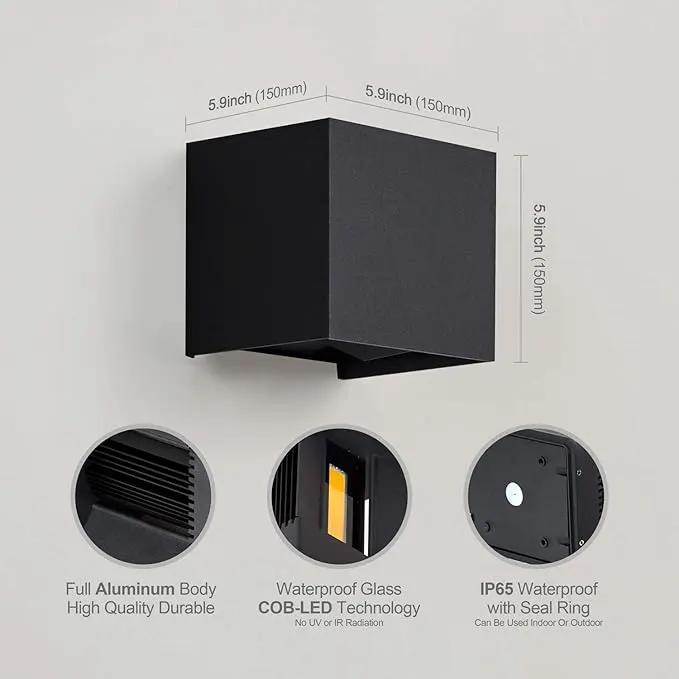 LANFU Aluminum 40W 3000K Cube Square Indoor Outdoor IP65 Waterproof Wall Lights Black Modern Wall Sconce LED Lighting Fixture Black 40W Larger Outside for Patio House by GreenHaven Gardens