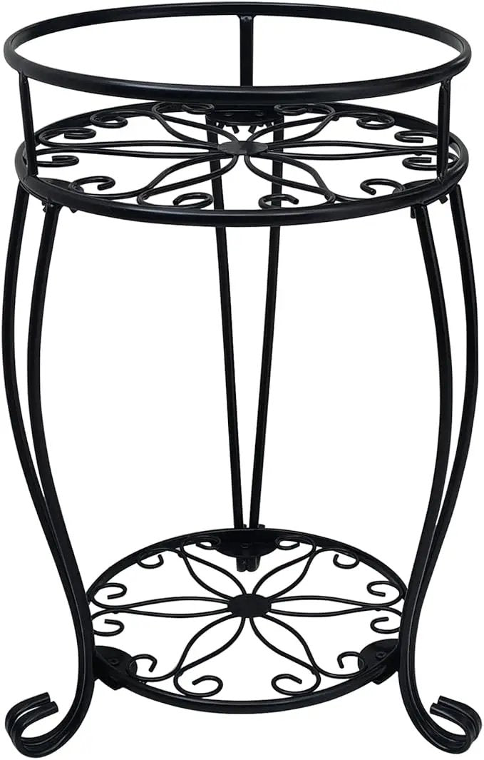 CASIMR 2 Tier Plant Stand, 19.2 inch Tall Metal Potted Holder Rack,Indoor Outdoor Multiple Flower Pot Shelf Rustproof Iron Garden Container for Garden Patio Living Room Corner Balcony, Black by GreenHaven Gardens