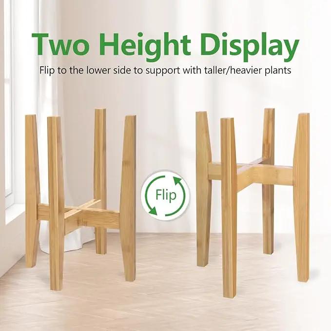 OERGKE Adjustable Plant Stand Indoor, Bamboo Mid Century Modern Plants Stands, Corner Flower Holder for Living Room, Fits 8 to 12 Inches Pots, (Pot & Plant Not Included)(Nature, 1 Pack) by GreenHaven Gardens