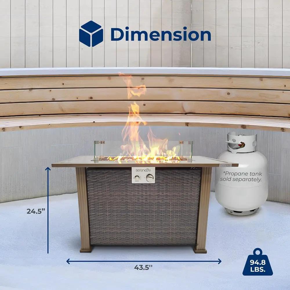 SereneLife 43.5-Inch Outdoor Propane Fire Pit Table – 50,000 BTU, Tempered Glass Wind Guard, Sliding Door, Auto-Ignition, Stainless Steel Burner, Waterproof Cover – Ideal for Patio, Garden & Backyard by GreenHaven Gardens