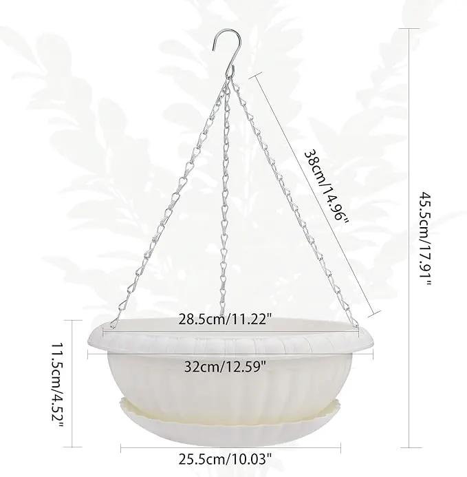 summer flower 12.59" Large Hanging Planters with Drainage Hole&Tray, Hanging Flower Pots Plastic Plant Hanger Holders Hanging Basket for Indoor Outdoor Home Garden Herb Succulent (Pack 3) by GreenHaven Gardens