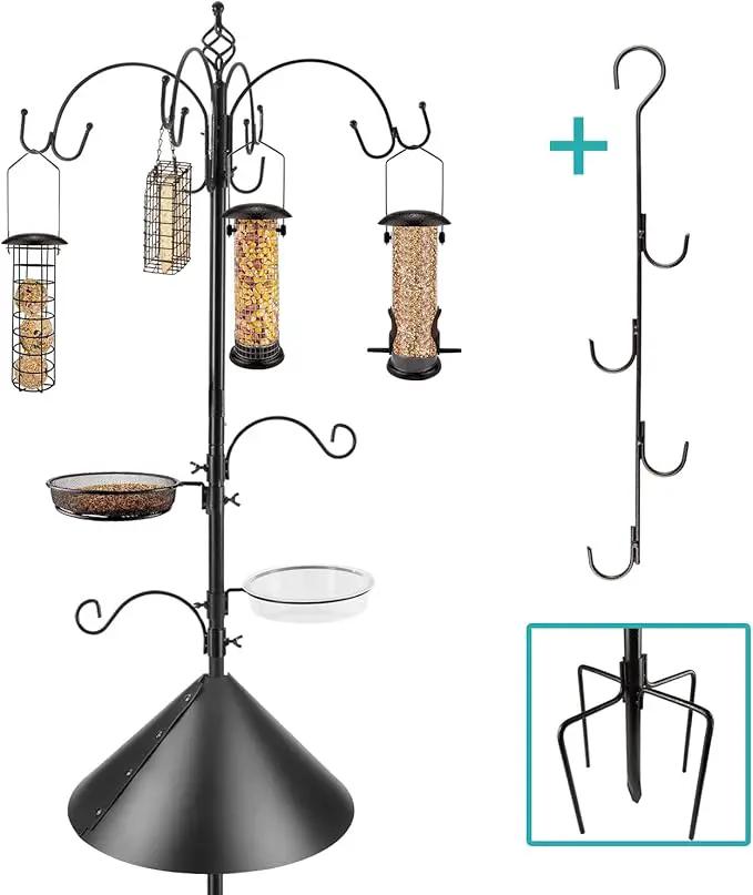 Bird Feeding Station Kit Bird Feeder Pole Wild Bird Feeder Kit with Squirrel Baffle and Suet Cage Mesh Tray Fruit Hook Double W Hook for Attracting Wild Birds by GreenHaven Gardens