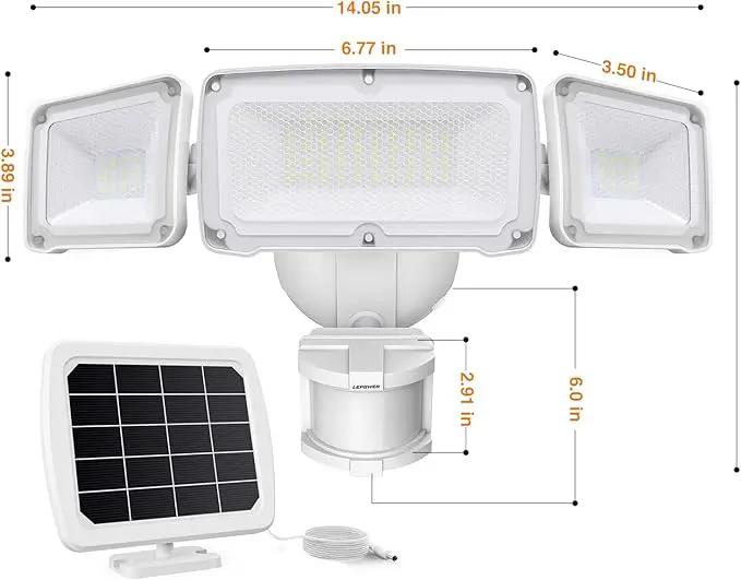 LEPOWER 1600LM LED Solar Security Lights Motion Outdoor, Motion Sensor Light, 5500K White Light, IP65 Waterproof Outdoor Flood Solar Light with 3 Adjustable Head for Yard, Garage（White） by GreenHaven Gardens