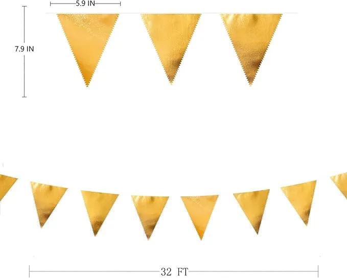Gold Party Decorations Metallic Fabric Triangle Pennant Banner Gold Flag Bunting Garland for Graduation Birthday Wedding Anniversary Bridal Shower Bachelorette Engagement Hen Party Decoration Supplies by GreenHaven Gardens