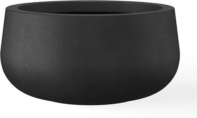 Kante 19.6" Dia Round Concrete Planter, Cement Plant Pots with Drainage Hole and Rubber Plug for Outdoor Indoor Garden Home, Modern Curvaceous Design, Black by GreenHaven Gardens