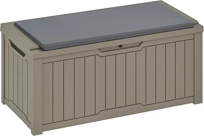 YITAHOME 120 Gallon Outdoor Storage Deck Box with Cushion, Large Resin Patio Storage for Outdoor Pillows, Garden Tools and Pool-Supplies, Waterproof, Lockable (Taupe) by GreenHaven Gardens