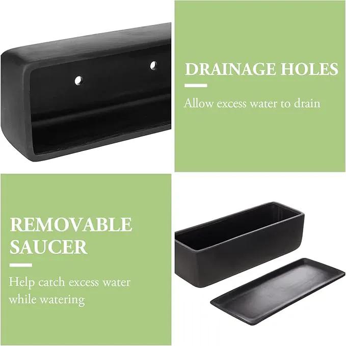MyGift 14 Inch Matte Black Ceramic Indoor Plant Pot Succulent Planter, Decorative Flower Planter with Drainage Hole and Removable Tray by GreenHaven Gardens