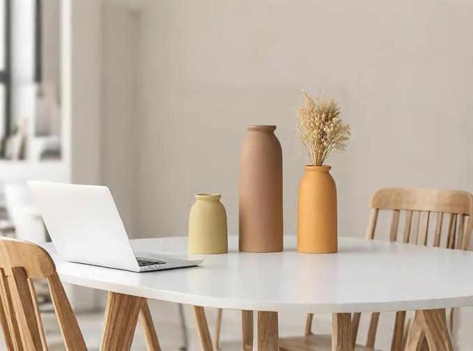 Ceramic Vase Set-3, Small Flower Vases for Decor, Modern Boho Farmhouse Style, Decorative Vases for Pampas Grass & Dried Flowers, Distressed Finish (Brown Mix) by GreenHaven Gardens