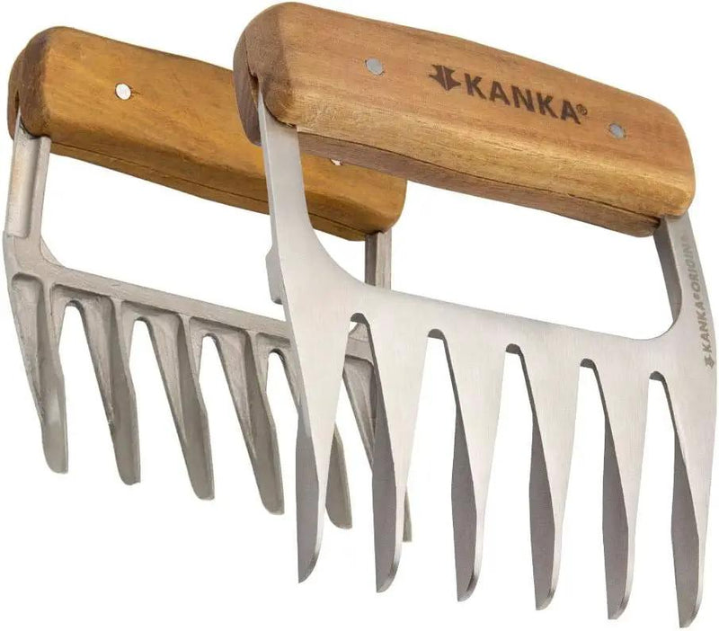 KANKA Grill Meat Shredder Claws - 5X Thicker Professional Stainless Steel BBQ Claws for Effortless Shredding and Cutting of Pulled Pork, Chicken, Turkey, Beef - Set of 2 with Durable Wood Handles by GreenHaven Gardens