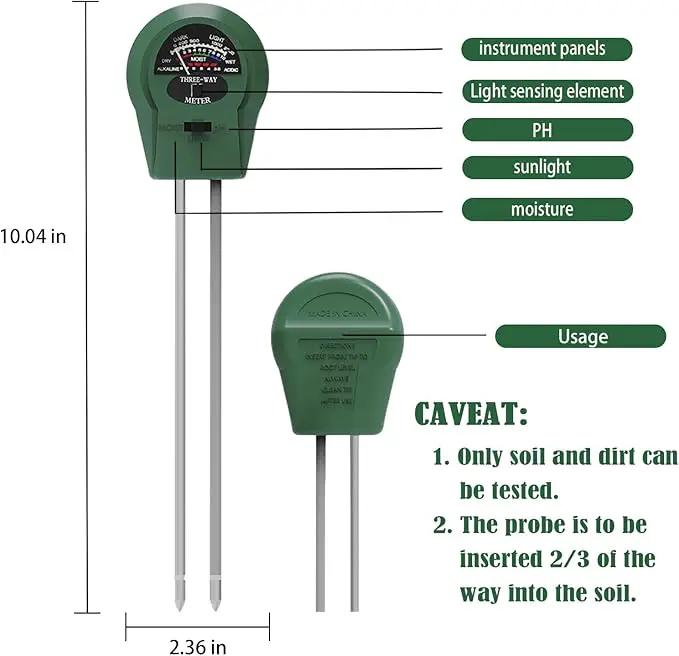 3-in-1 Soil pH Meter - Moisture, Light, and pH Tester for Garden, Lawn, Farm, Indoor & Outdoor Plant Care, Green by GreenHaven Gardens