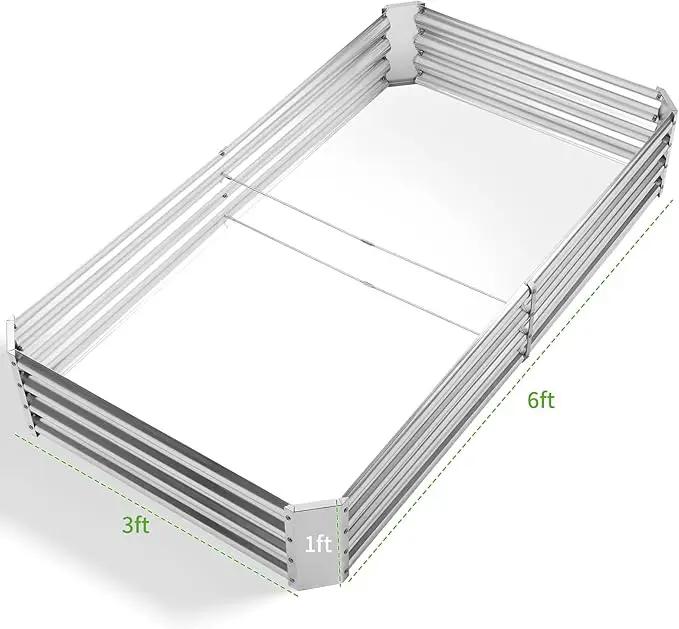 Land Guard 6×3×1ft Galvanized Metal Raised Garden Bed, Metal Planter Kit Box Outdoor for Deep-Rooted Vegetables, Flowers, Green and Herbs…… by GreenHaven Gardens
