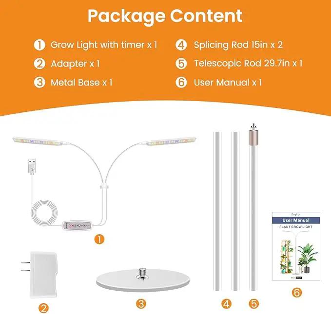 Grow Lights for Indoor Plants with Stand, 2-Heads Full Specturm Plant Grow Light with 4/8/12/16H Timer, 3 Color Modes, 360° Flexible Gooseneck, 24-68.7in Hight Adjustable Plant Growing Lamp by GreenHaven Gardens