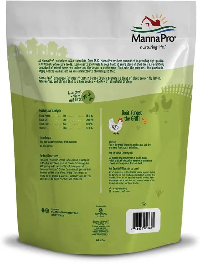 Manna Pro Farmhouse Favorites Critter Combo Crunch Poultry Treat - Protein Poultry Treat - Encourages Natural Foraging Behavior - 100% Natural Blend of Soldier Fly Larvae, Mealworms & Shrimp - 2lb Bag by GreenHaven Gardens
