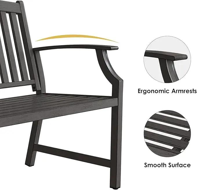 Grand patio 52" Farmhouse Outdoor Bench, Garden Benches with Rust Free Metal Powder Coated Frame and Aluminum Backrest, Faux Wood Grain Finish Frame Patio Bench for Front Porch, Weathered Grey by GreenHaven Gardens