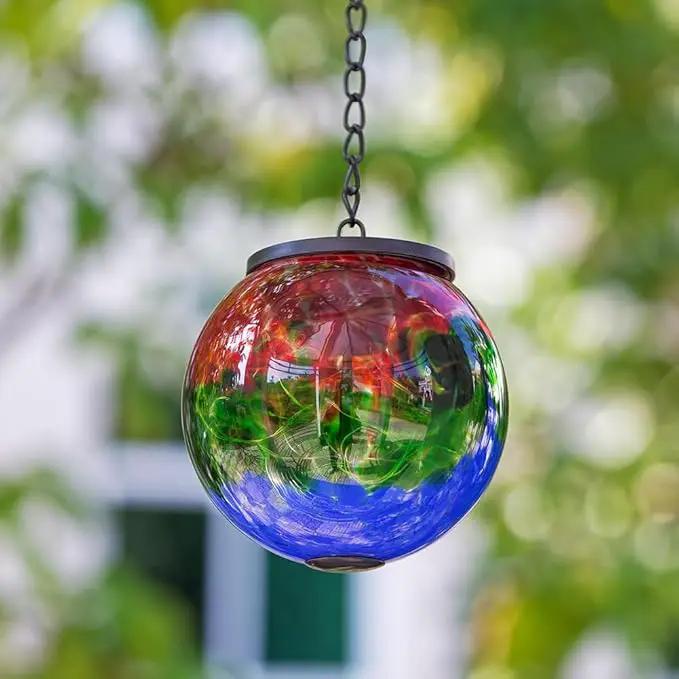 Hanging Solar Lanterns Outdoor Waterproof, Hanging Glass Solar Lantern with Hook, Gazing Ball Lantern Decor for Tree Yard Patio by GreenHaven Gardens
