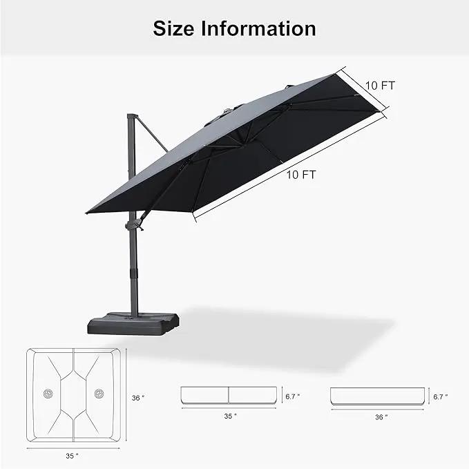 PURPLE LEAF 10' × 10' Patio Cantilever Umbrella with Base Outdoor Square Adjustable Offset Umbrellas with 360-degree Rotation and 8 Heavy Duty Metal Ribs for Garden Deck Pool Grey by GreenHaven Gardens