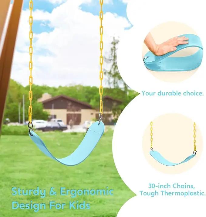 TURFEE Swing for Outdoor Swing Set - Pack of 1 Seat Replacement Kit with Heavy Duty Chains - Backyard Swingset Playground Accessories for Kids (Blue 2) by GreenHaven Gardens
