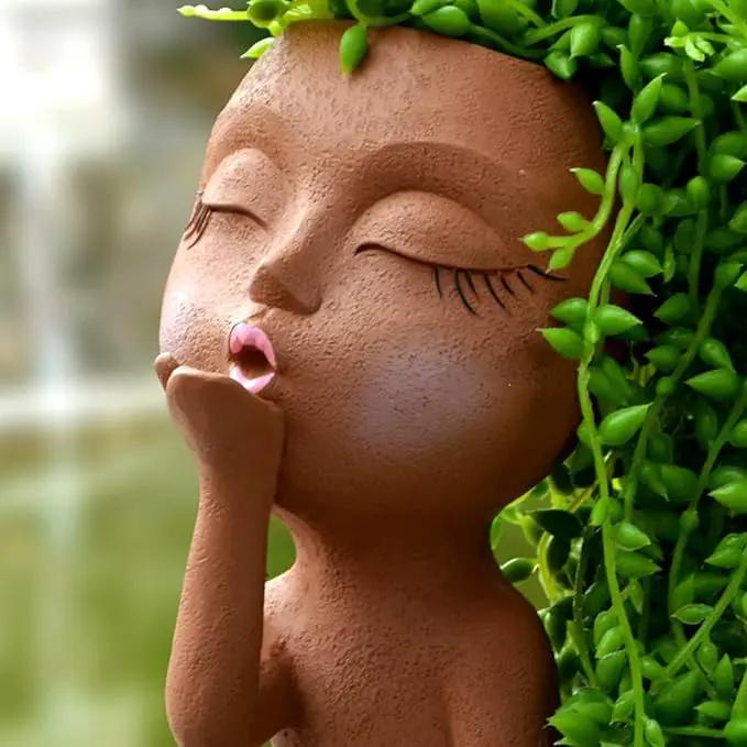Face Planter, Head Planter, Women Faces Flower Pots, Plant Pots, Small Kissing Succulent Pots for Indoor Outdoor Plants, Cute Vase Home Decor, Brown by GreenHaven Gardens
