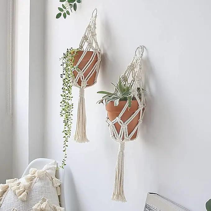 Boho Macrame Plant Hangers - Handmade Hemp Rope Hanging Baskets for Indoor Plants with Ceiling Hooks, Bohemian Home Decor Outdoor Wall Art by GreenHaven Gardens