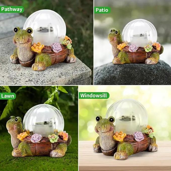Solar Mini Turtle Garden Statue Lights for Outdoor Decor with Cracked Glass LED Figurine Lighting Resin Succulent Tortoise Decorations for Patio Lawn Yard Home Housewarming Mom Wowen Gifts by GreenHaven Gardens