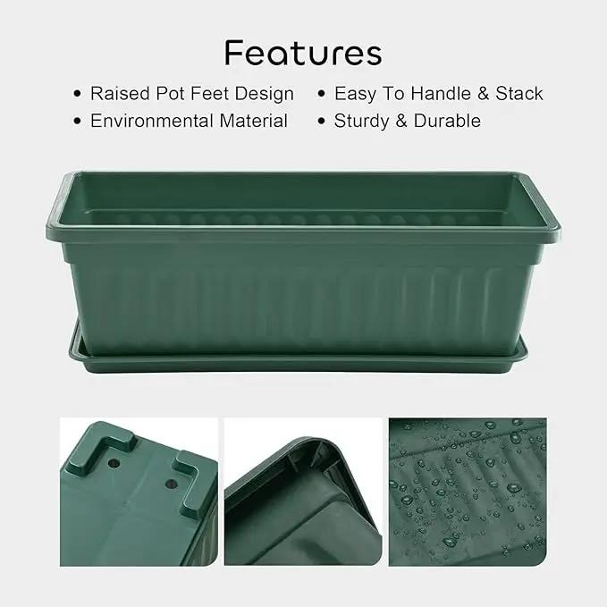 GROWNEER 6 Packs 17 Inches Green Flower Window Box Plastic Vegetable Planters Long Pots with 15 Pcs Plant Labels for Outdoor Indoor Windowsill Patio Garden Home Decor Porch by GreenHaven Gardens