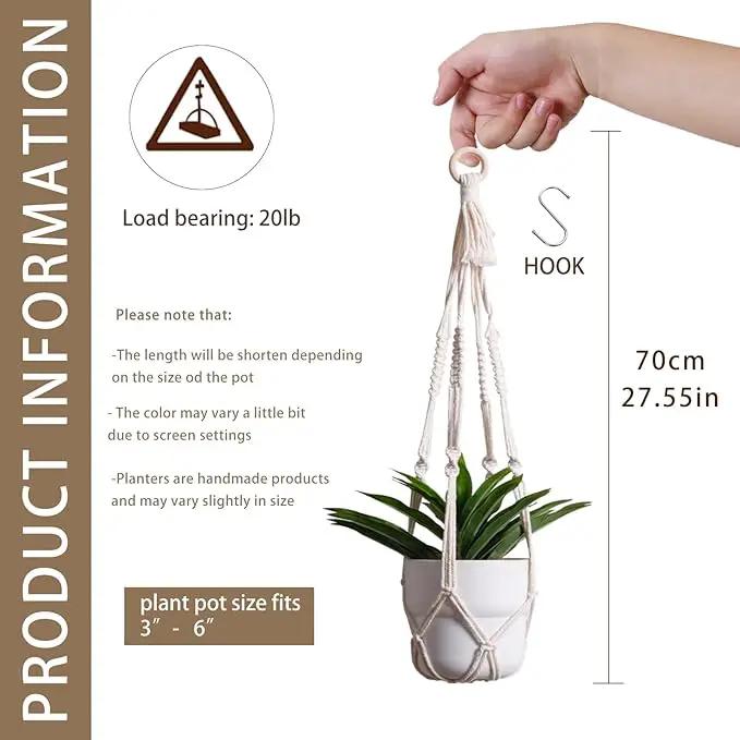 Artilady Plant Hanger Indoor Macrame Hanging Planters for Plants Holder Boho White Basket No Tassels Farmhouse Rustic Window Wall Decor by GreenHaven Gardens