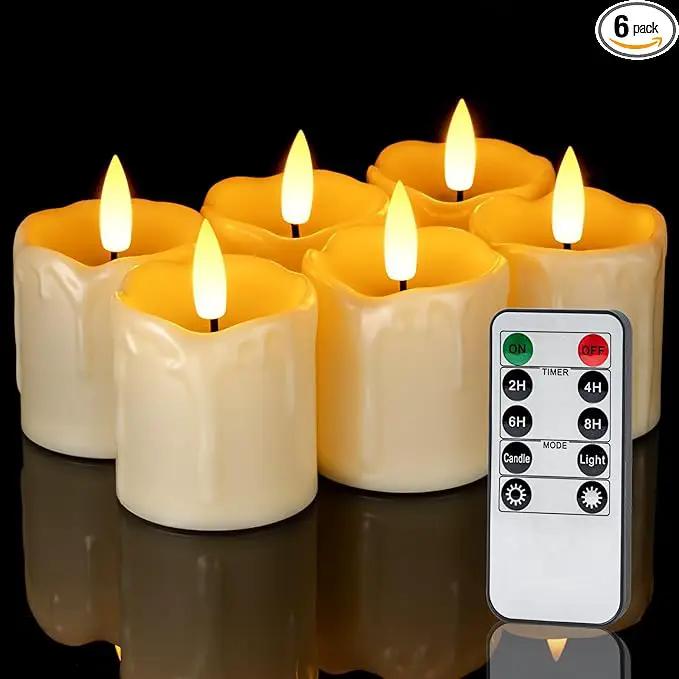 Homemory 2" x 2" Timer Remote Control Flickering Flameless Votive Candles, Realistic Battery Operated, 6Pack 3D Wick Electric Fake for Christmas, Wedding, Home Decorations by GreenHaven Gardens