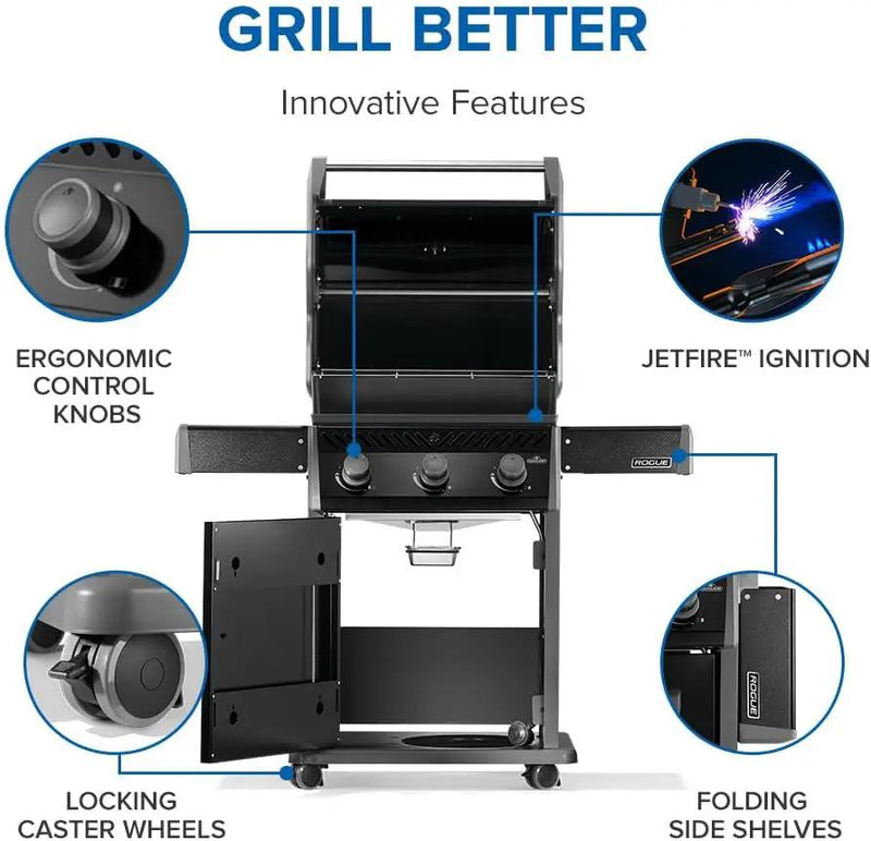 Napoleon Rogue 425 Natural Gas Grill, Black, Durable 3-Burner Outdoor BBQ by GreenHaven Gardens