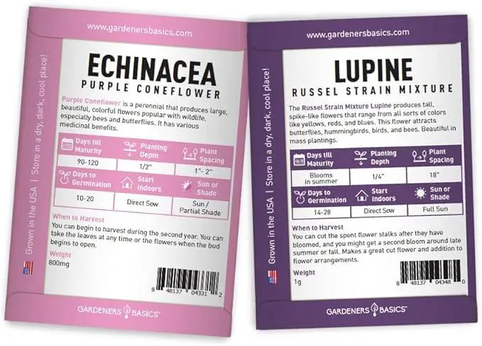 Gardeners Basics, Perennial Flower Seeds for Planting Outdoors (5 Variety Pack) Lupine, Columbine, Echinacea Purple Coneflower, Black Eyed Susan, Shasta Daisy for Pollinators Wildflower Seed by GreenHaven Gardens