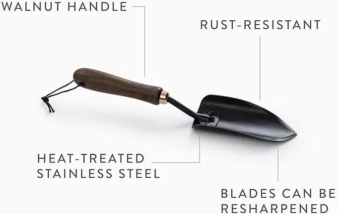 Barebones Spade Hand Trowel - Gardening Hand Tools - Stainless Steel Spade Shovel - Premium Quality Garden Spade - Japanese Garden Tool - Multipurpose Tool (Black/Walnut) by GreenHaven Gardens