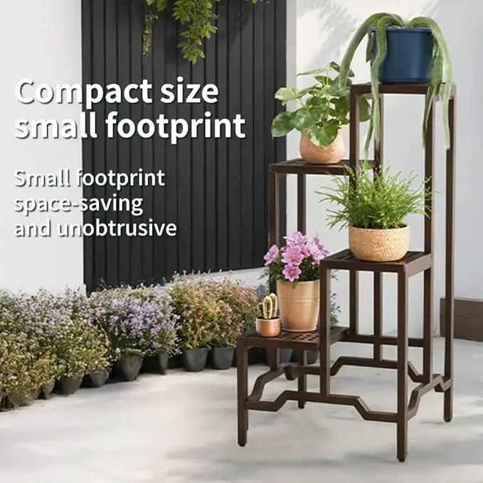 Plant Stand - Aluminum Indoor/Outdoor Flower Rack, Waterproof & Rust-Proof, Stable Support for Pots, Perfect for Living Room, Balcony, Garden, and Office (Brown, 4 Tier) by GreenHaven Gardens