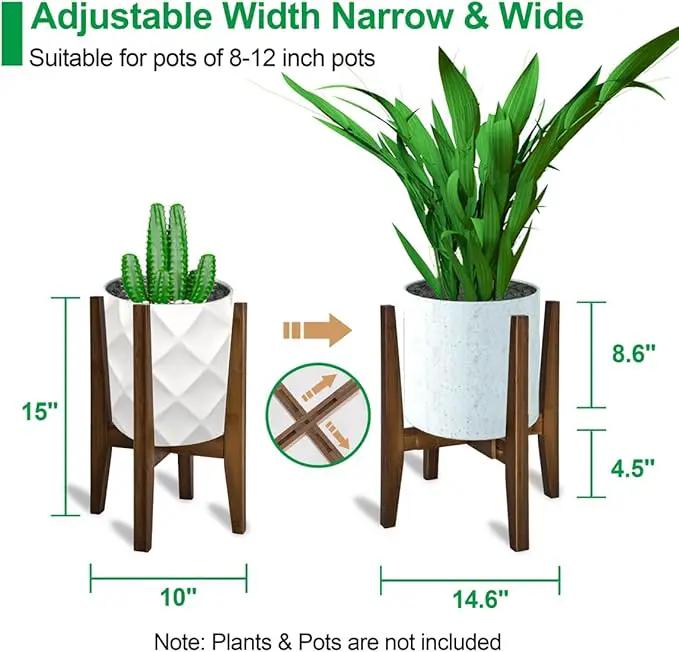 OERGKE Adjustable Plant Stand, Bamboo Mid Century Modern Indoor Plants Stands, Corner Flower Holder for Living Room, Fits 8 to 12 Inches Pots, (Pot & Plant Not Included)(Walnut, 1 Pack) by GreenHaven Gardens