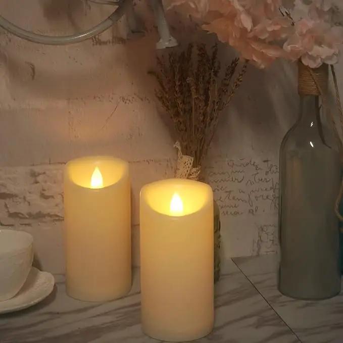 Waterproof Outdoor Battery Operated Flameless Pillar Candles with Timer White Plastic Realistic Flickering Fake Electric LED Lights for Lantern Garden Wedding Christmas Decorations 3”x6” 2 PCS by GreenHaven Gardens