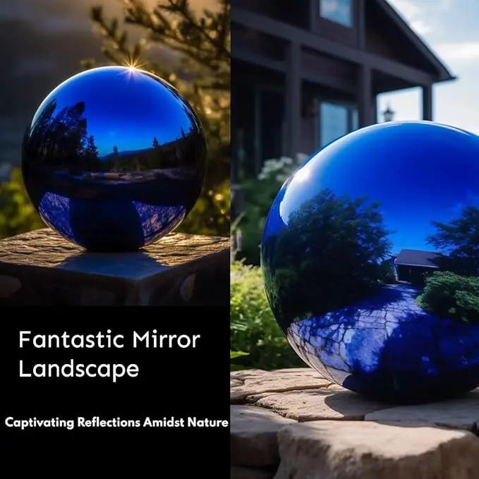 10 Inch Stainless Steel Gazing Globe,v2croft Hollow Ball Mirrored Surface Polished Shiny Sphere,Garden Stainless Steel Gazing Ball for Outdoor Lawn Pond Yard Ornament(Blue) by GreenHaven Gardens