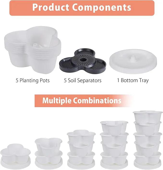 VECELO 5 Tier Vertical Garden Planter, Self Watering Stackable Planters with Wheels for Strawberries, Herbs, Flowers, Vegetables, White by GreenHaven Gardens