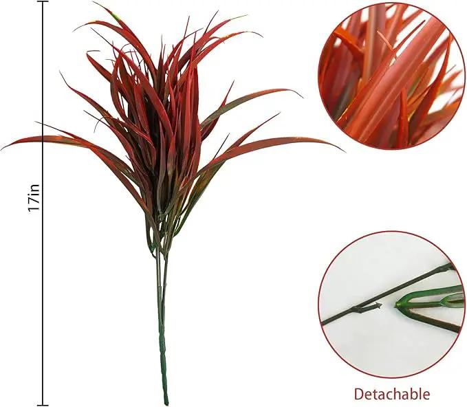 Uieke 12 Bundles Artificial Outdoor Plants UV Resistant Fake Grass Plants Faux Plastic Plants Greenery Shrubs for Home Garden Pathway Window Box Front Porch Cemetery Fall Decor, Autumn Red by GreenHaven Gardens