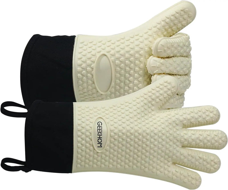 GEEKHOM BBQ Gloves Heat Resistant Oven Mitts - Silicone Grilling Gloves with 13.7" Arm Protection - Waterproof Pot Holder Non-Slip for Men & Women, Kitchen Outdoor Cooking, Baking, Camping, Mint Beige by GreenHaven Gardens