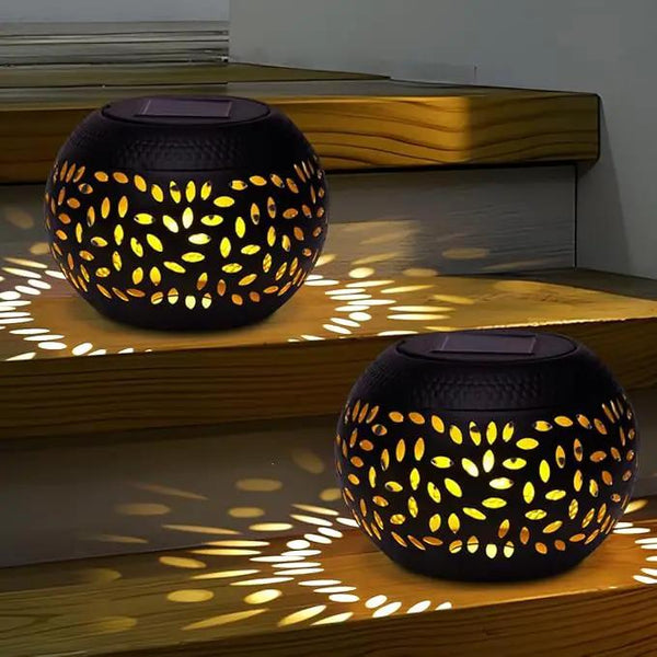 Solar Lantern Outdoor Table Light, 2 Pack Waterproof Decor, Hollow Out Retro Black Metal Patio Lights, Yard Porch Garden Balcony Indoor Desk Bedroom Tabletop Decorations