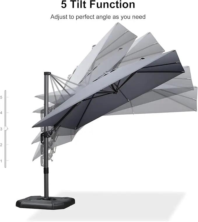 PURPLE LEAF 8.8' X 8.8' Left-right Tilt Patio Umbrella with Base Outdoor Cantilever Swivel Square Umbrella Aluminum Offset Umbrella with 360-degree Rotation for Garden Deck Pool Patio Light Grey by GreenHaven Gardens
