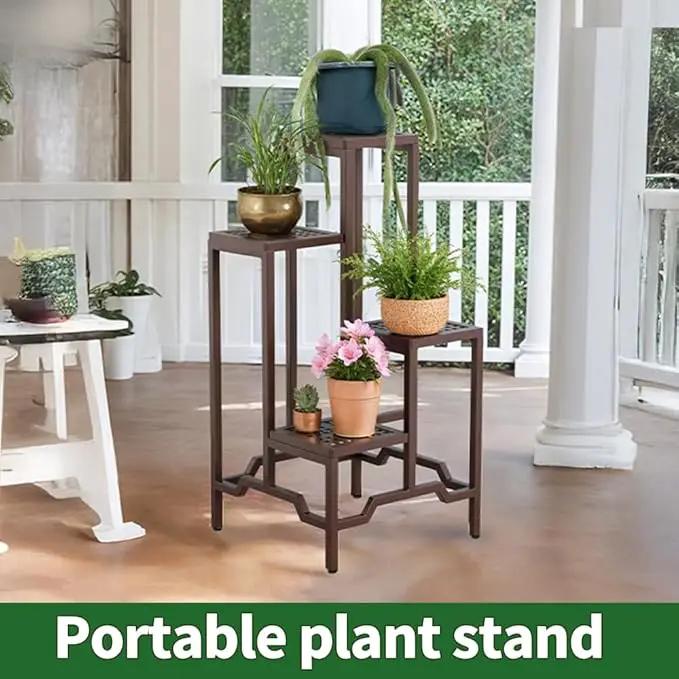 Plant Stand - Aluminum Indoor/Outdoor Flower Rack, Waterproof & Rust-Proof, Stable Support for Pots, Perfect for Living Room, Balcony, Garden, and Office (Brown, 4 Tier) by GreenHaven Gardens