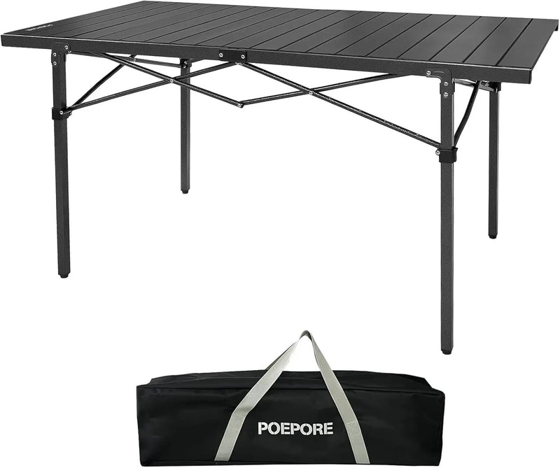 Large Folding Camping Table Aluminum for 5-7 People 55"X27.5" Roll Up Tall Outdoor Portable Table Lightweight with Carry Bag for Picnic BBQ Backyard Beach Black by GreenHaven Gardens