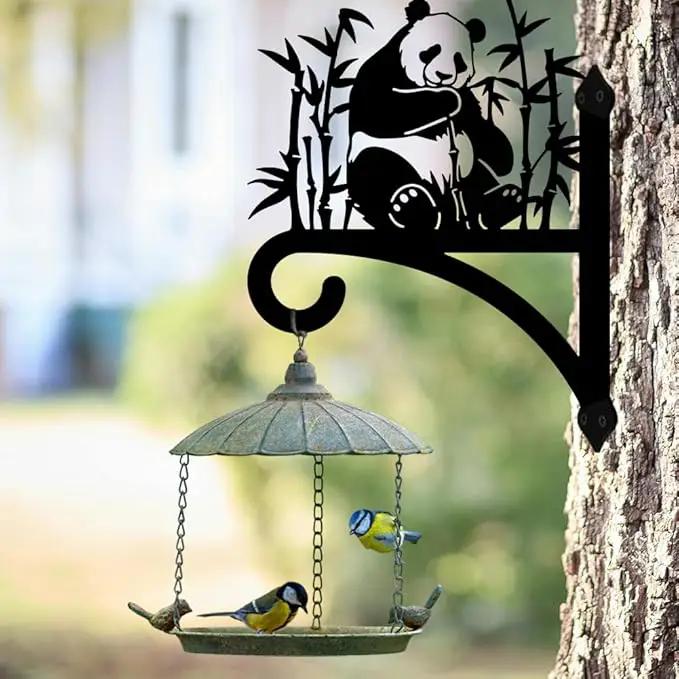 Peacoblue Iron Plant Hangers Holder for Outdoor Indoor Hanging Plants Flower Fern Pots Lantern Bird Feeder Wind Chimes, 12”x14” Weather Resistant Metal Wall Bracket Hooks for Porch Garden House(Panda) by GreenHaven Gardens