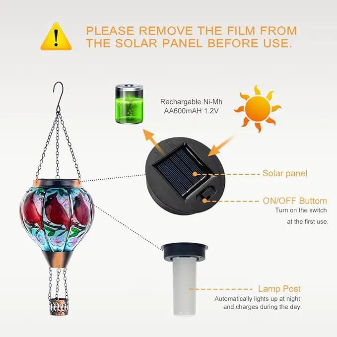 DREAMSOUL Cardinal Hot Air Balloon Solar Lantern, Hanging Solar Lanterns Outdoor with Flickering Flame Light, Glass Outdoor Lantern Waterproof for Patio Yard Party Gift Decor Christmas Gifts by GreenHaven Gardens