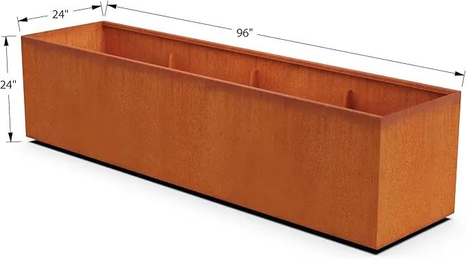 Corten Steel Planter Rectangle Outdoor Metal Garden Box Heavy Duty | Made in USA | Fully Assembled by GreenHaven Gardens