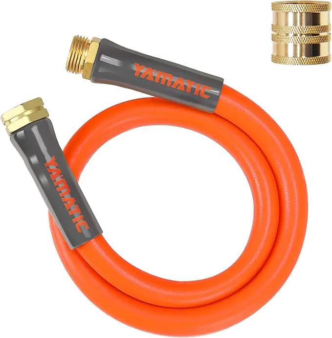 YAMATIC Female to Female Short Garden Hose 5/8 in x 3 ft, 2 in 1 Dual Use Heavy Duty Leader Hose with Solid Brass Connector, All-Weather Water Hose, Burst 600 PSI by GreenHaven Gardens