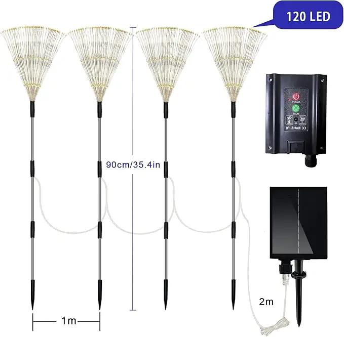 Solar Outdoor Lights,4 Pack 120 LED Waterproof Solar Firework Lights are 8 Modes Decorative Sparkles Stake Landscape Light,Garden Copper Wire Firework Lamp for Backyard Lawn Patio Decor(Cool White) by GreenHaven Gardens