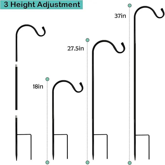 MIXXIDEA 4/8PK Heavy Duty Garden Shepherds Hooks for Outdoor, Premium Metal Shepherds Hooks, Height Adjustable Bird Feeder Hanger, Hanging Basket Hooks 37” Inch Tall Hanging Plant Hooks (4PK) by GreenHaven Gardens